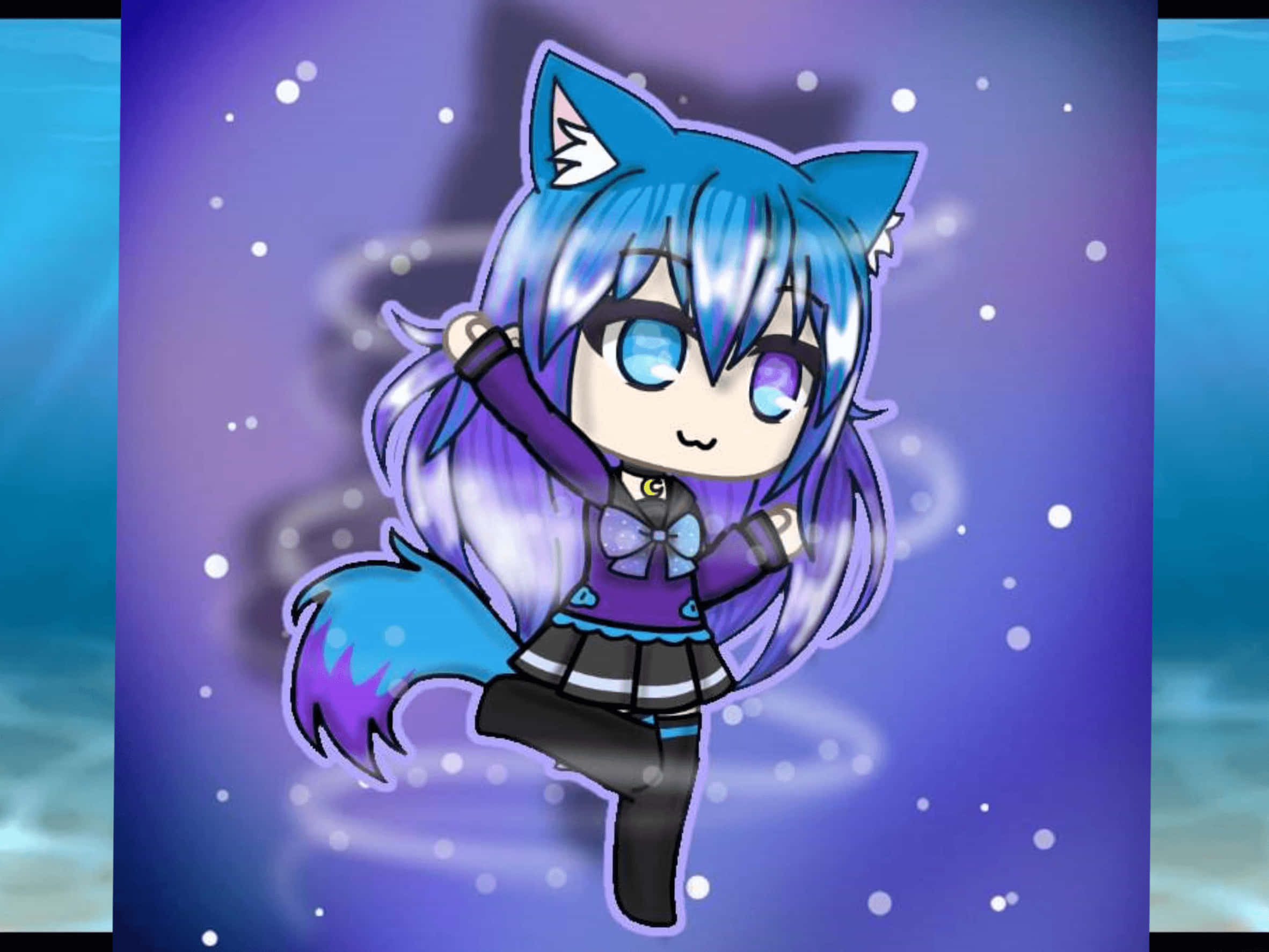 Gacha Club Girl, blue and purple hair, wolf ears, Full HD Desktop Wallpaper