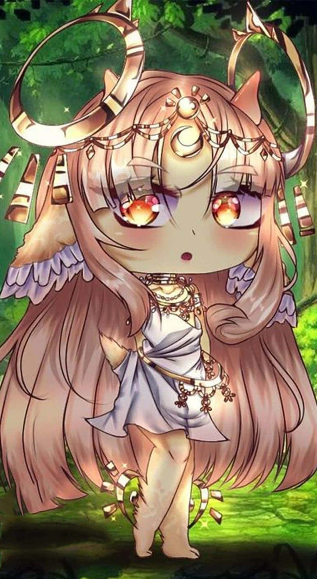 Gacha Club Girl, chibi anime girl, glowing orange eyes, Full HD Phone Wallpaper