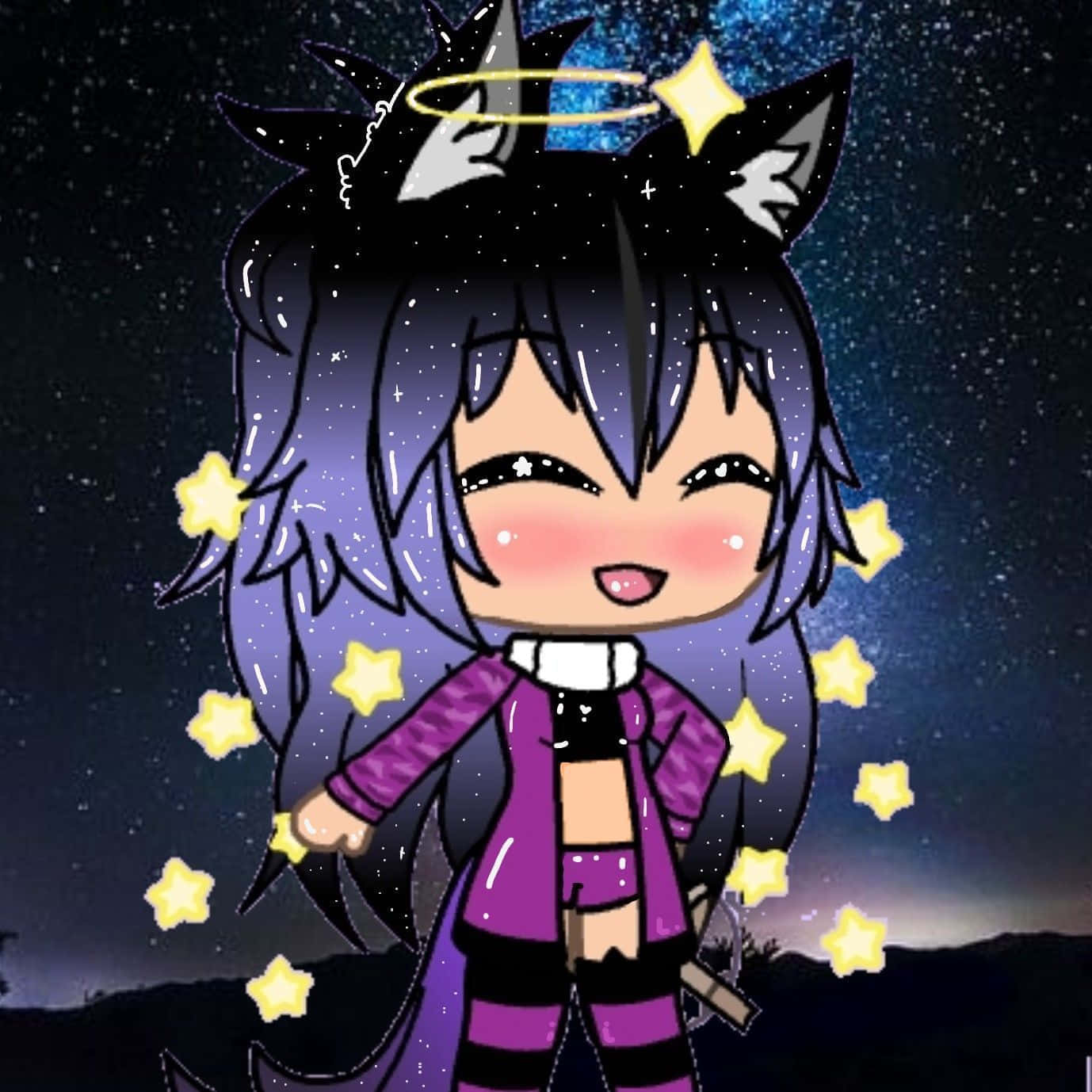 Gacha Girl, purple hair, cat ears, HD Desktop Wallpaper