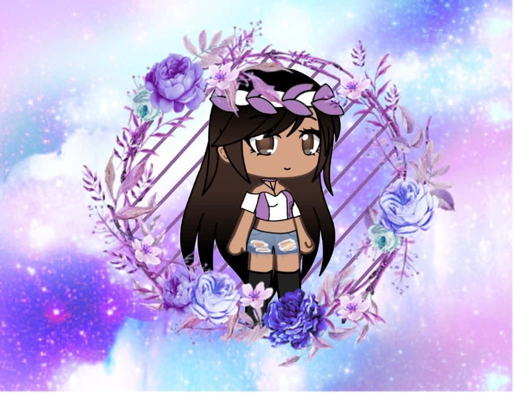 Gacha Girl, purple floral crown, blue and purple roses, SD Desktop Wallpaper