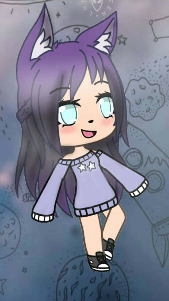 Gacha Girl, purple hair, cat ears, HD Phone Wallpaper