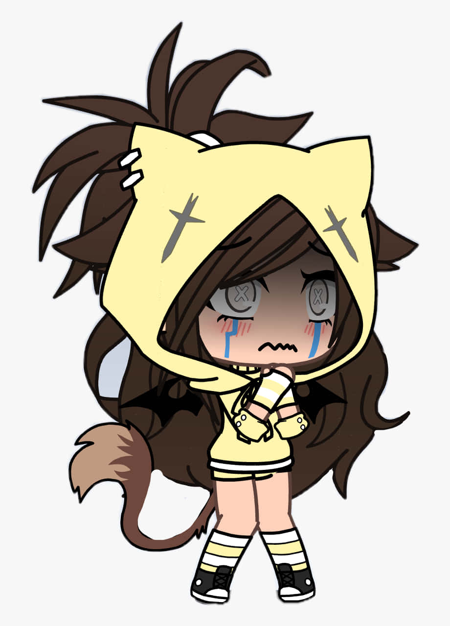 Gacha Girl, chibi anime girl, brown hair, SD Phone Wallpaper