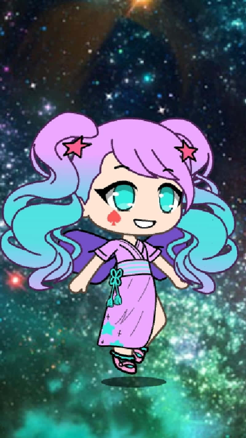 Gacha Life, chibi anime girl, purple and blue hair, HD Phone Wallpaper