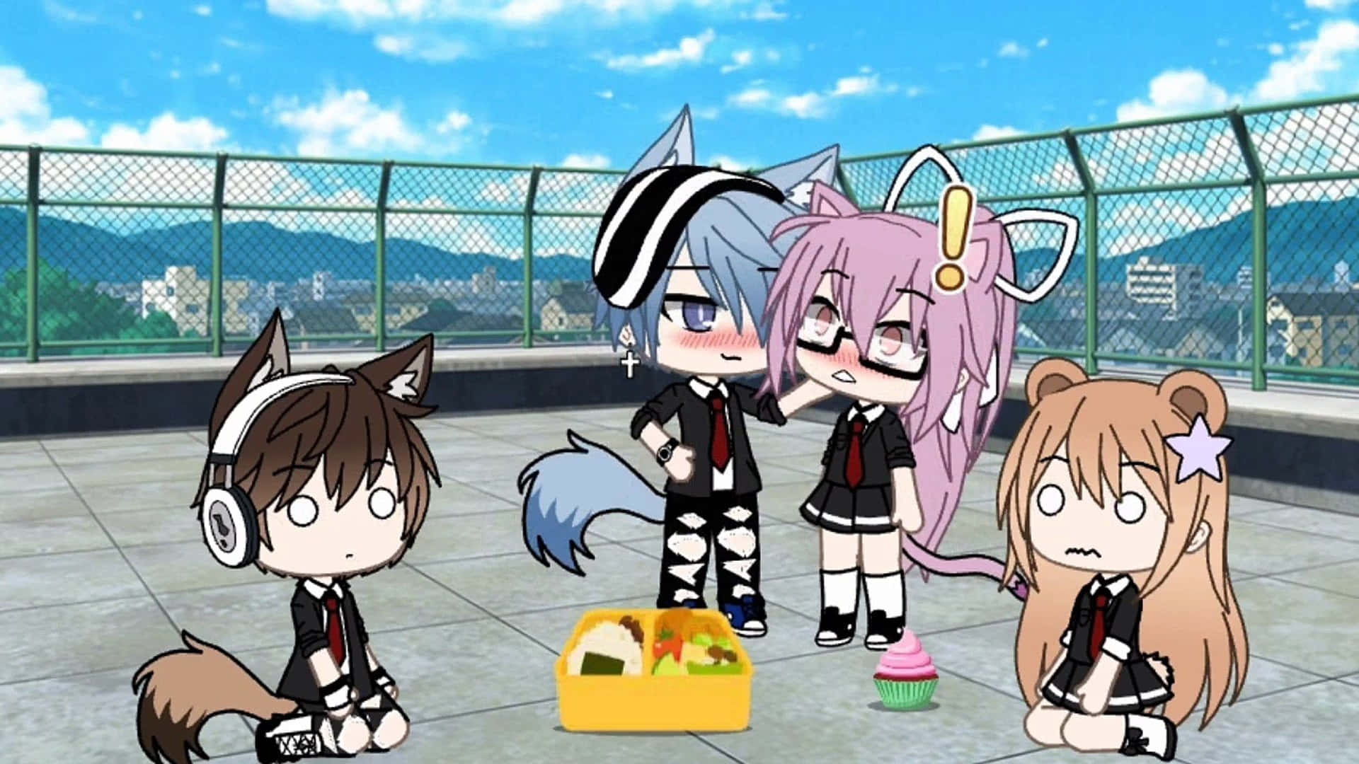 Gacha Life Bad Boy, chibi anime characters, animal ears, Full HD Desktop Wallpaper