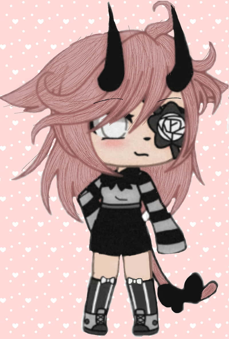 Gacha Life Bad Boy, pink hair, black horns, SD Phone Wallpaper