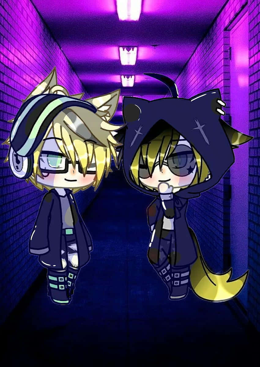 Gacha Life Bad Boy, chibi anime characters, cat ears, SD Phone Wallpaper