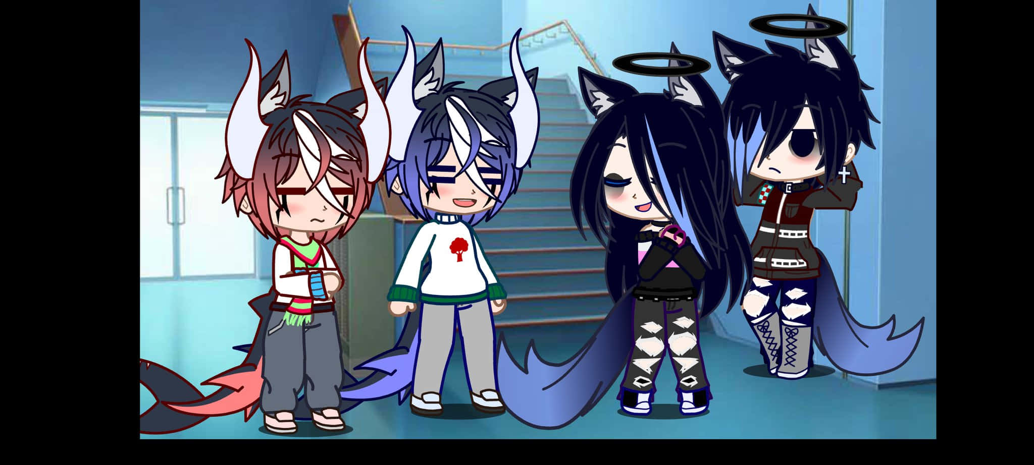 Gacha Life Bad Boy, chibi anime characters, animal ears, Full HD Desktop Wallpaper