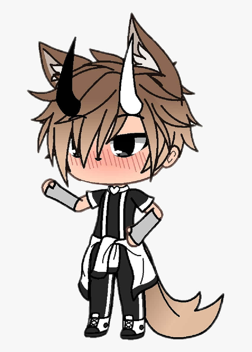 Gacha Life, chibi anime character, brown hair, SD Phone Wallpaper