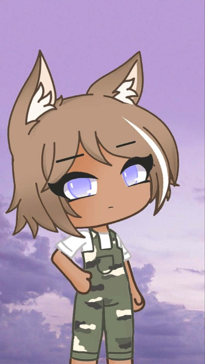 Gacha Life Funny, chibi-style, anthropomorphic fox, SD Phone Wallpaper