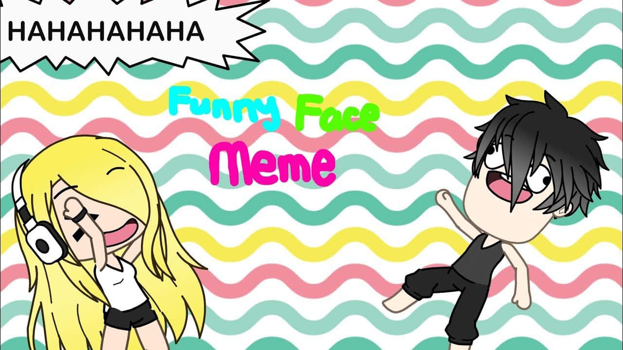 Gacha Life Funny, Funny Face Meme, vibrant wavy striped background, HD Desktop Wallpaper