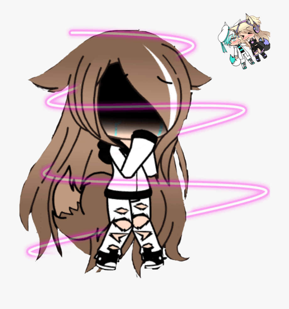 Gacha Life, chibi anime girl, long brown hair, SD Phone Wallpaper