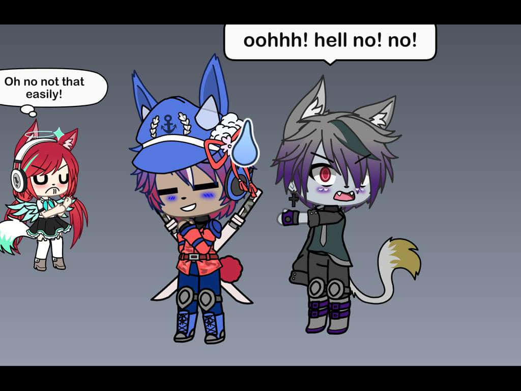 Gacha Life, chibi anime characters, animal ears, SD Desktop Wallpaper