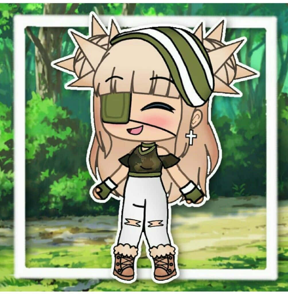 Gacha Life, chibi anime girl, green eye patch, SD Phone Wallpaper