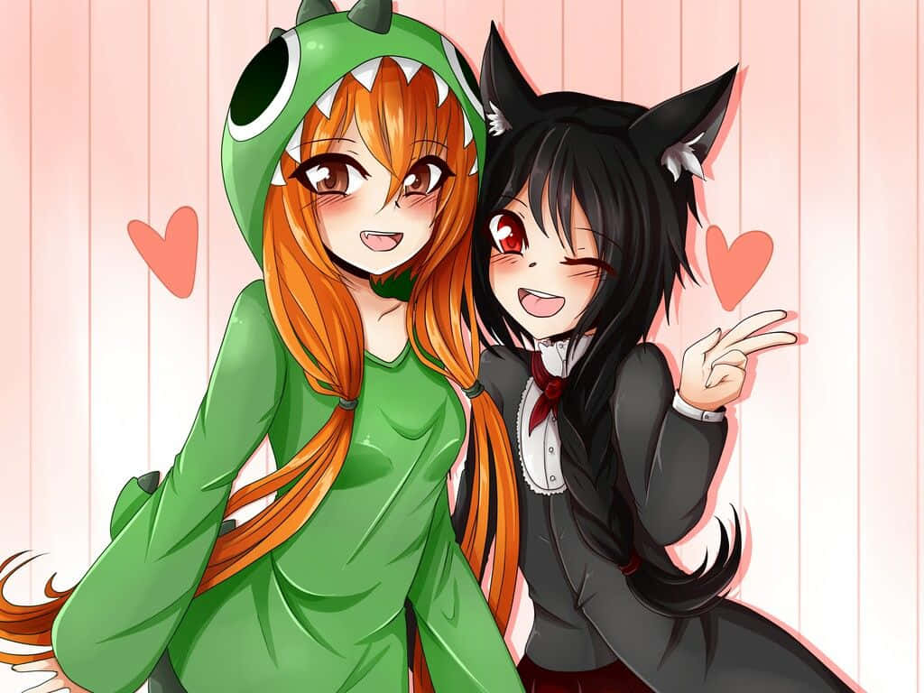 Gacha Life, green dinosaur hoodie, black cat ears, SD Desktop Wallpaper