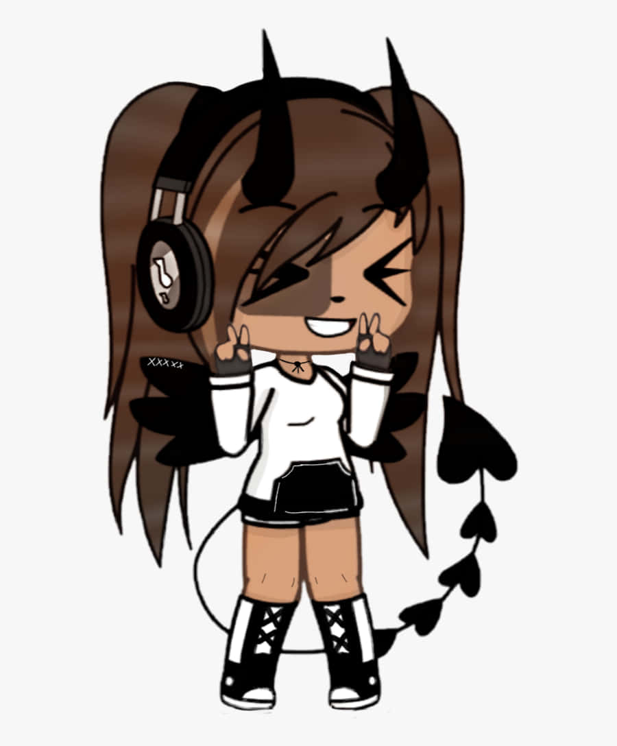Gacha Life, chibi anime girl, brown pigtails, SD Phone Wallpaper