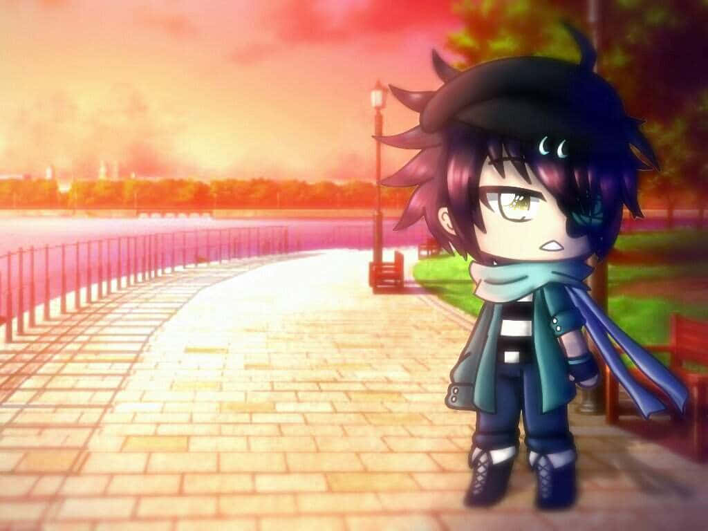 Gacha Life Cute, chibi anime character, purple hair, SD Desktop Wallpaper