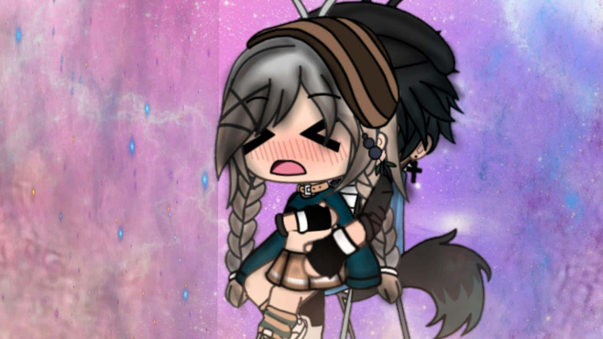 Gacha Life HD, chibi anime girl, grey braids, Full HD Desktop Wallpaper