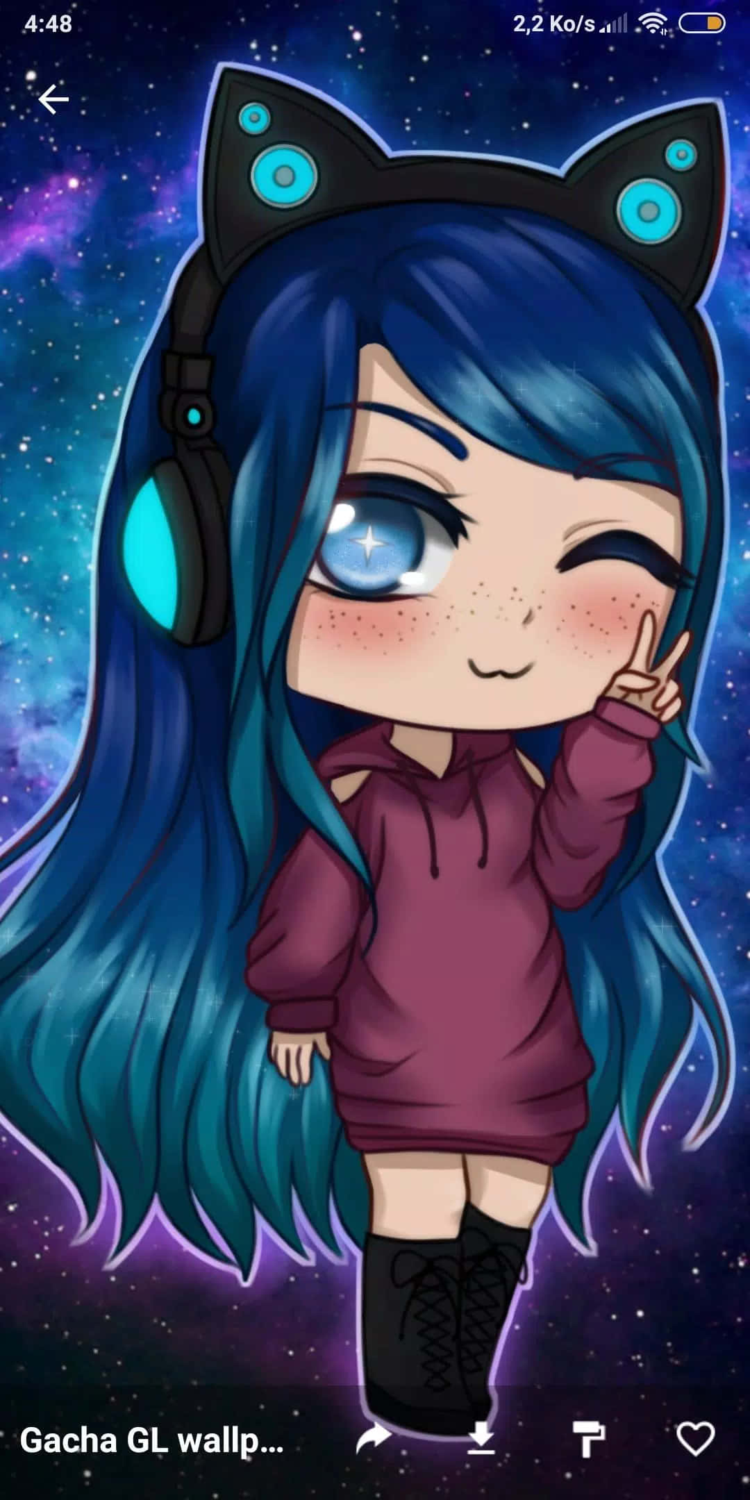 Gacha Life HD, blue hair, cat ears, Full HD Phone Wallpaper