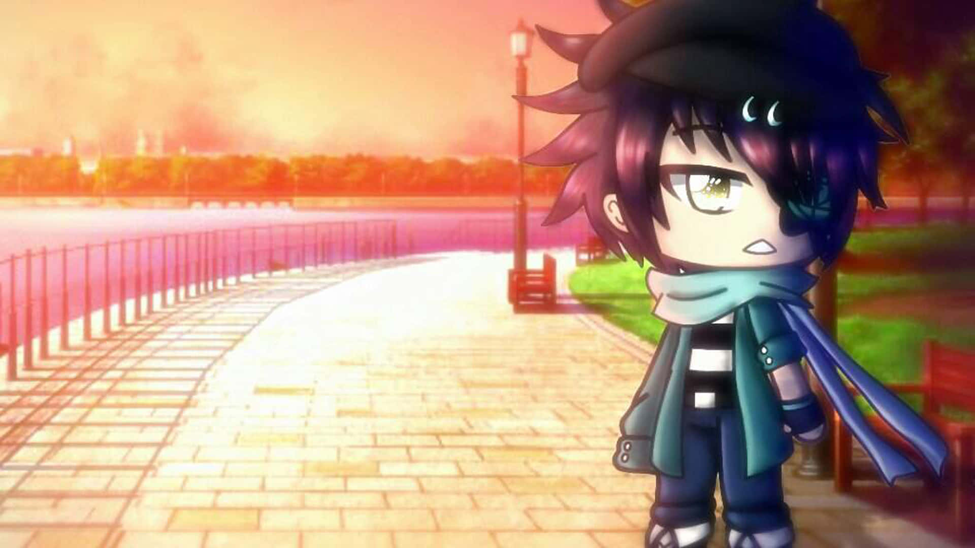 Gacha Life HD, chibi anime character, purple hair, Full HD Desktop Wallpaper