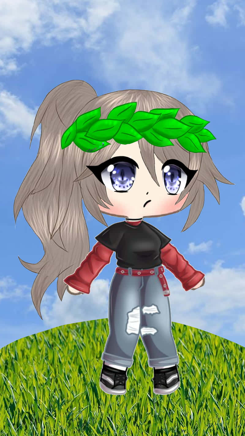 Gacha Life HD, green leaf crown, chibi anime girl, HD Phone Wallpaper