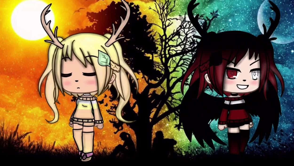 Gacha Life HD, chibi anime girls, deer antlers, SD Desktop Wallpaper