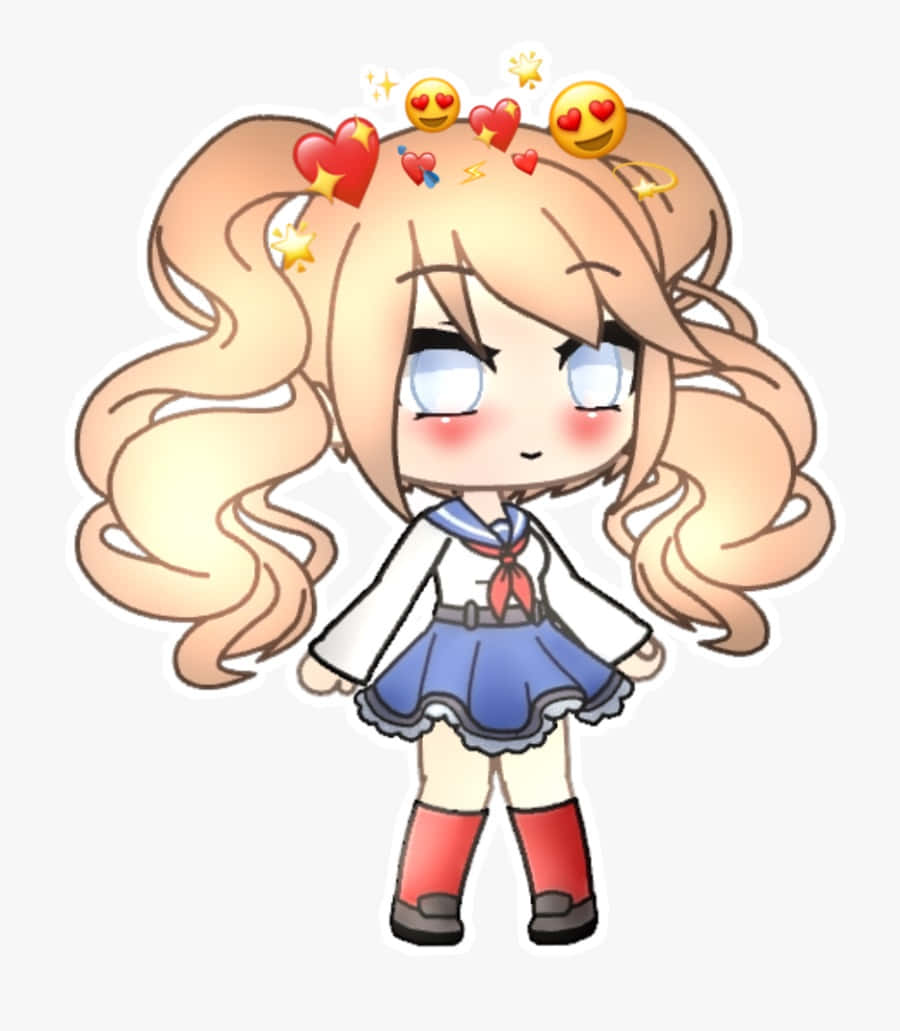 Gacha Life Girl, blonde pigtails, heart emojis, SD Phone Wallpaper