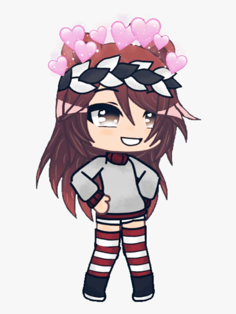 Gacha Life, chibi anime girl, brown hair, SD Phone Wallpaper