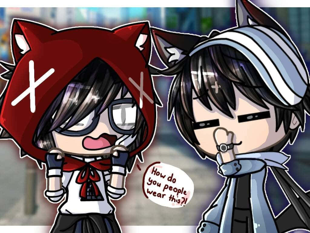 Gacha Life, chibi anime characters, cat ears, SD Desktop Wallpaper