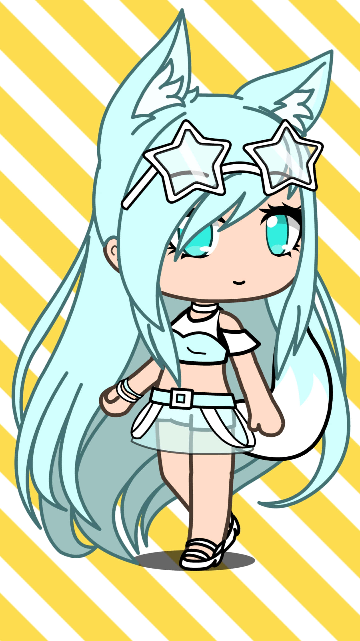 Gacha Life, chibi anime girl, light blue hair, 2K Phone Wallpaper