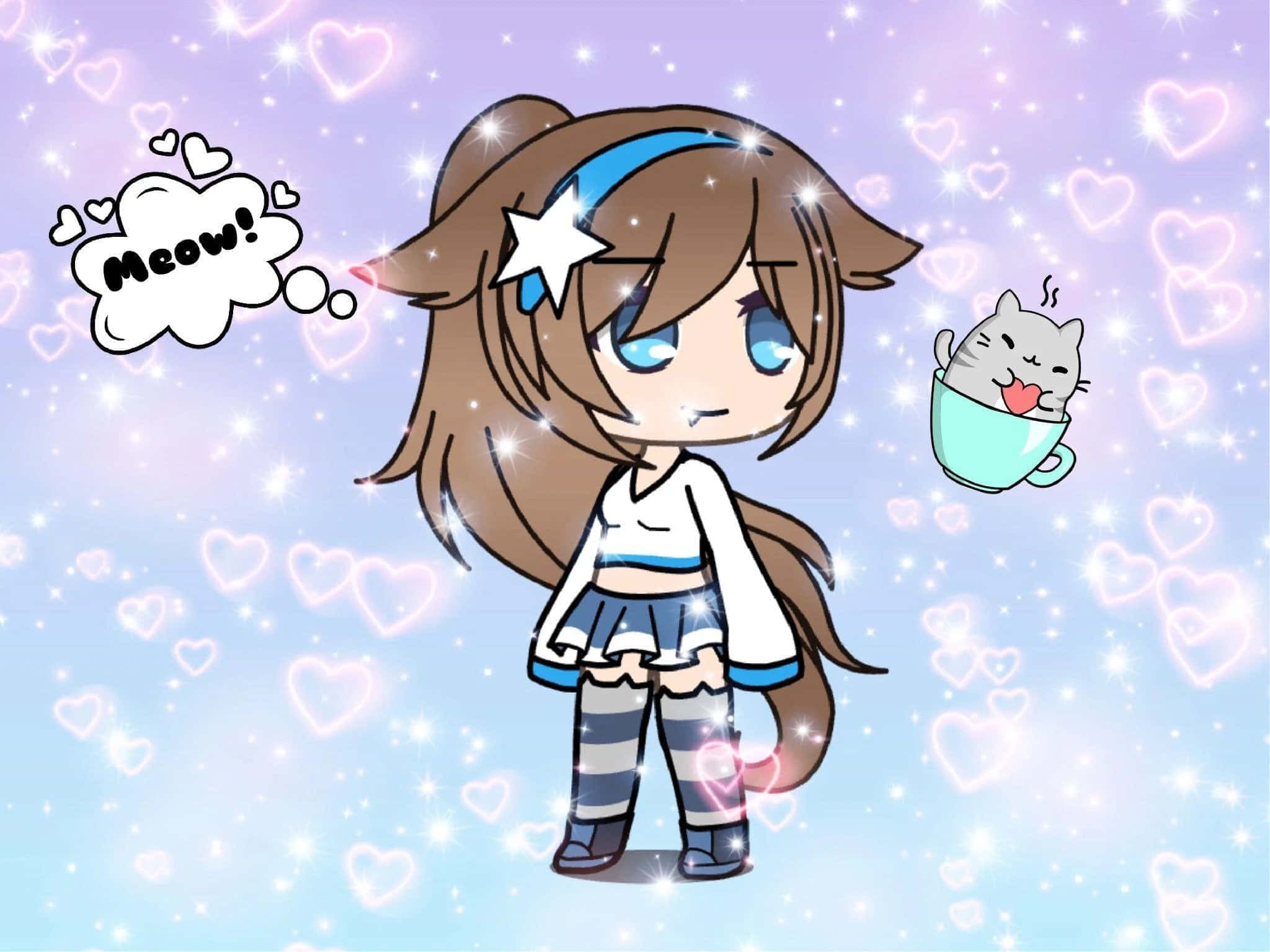 Gacha Life, chibi anime girl, brown hair, Full HD Desktop Wallpaper