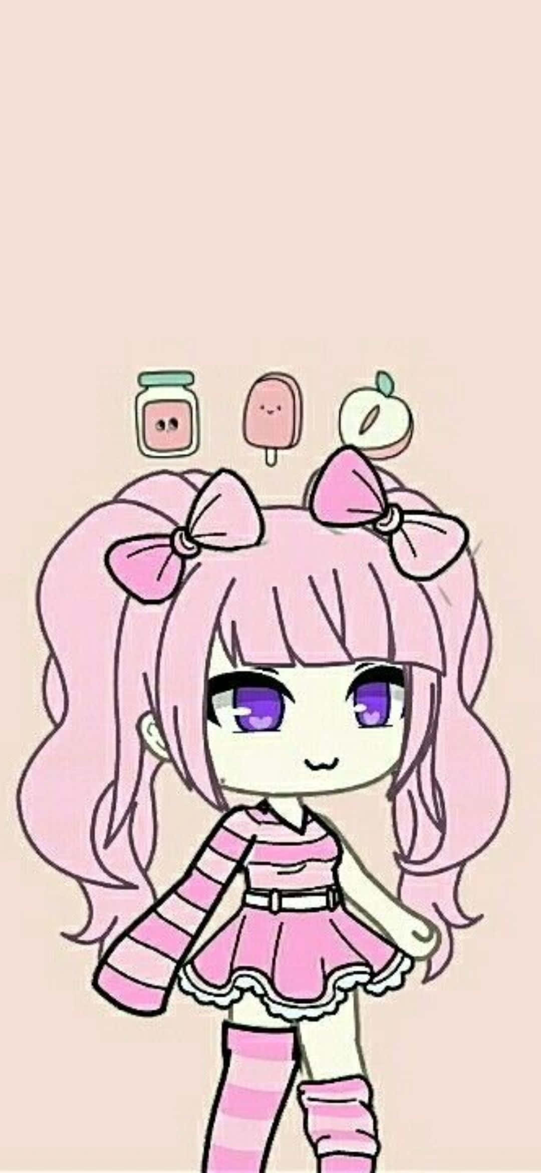 Gacha Life Character, pink hair, bows, Full HD Phone Wallpaper