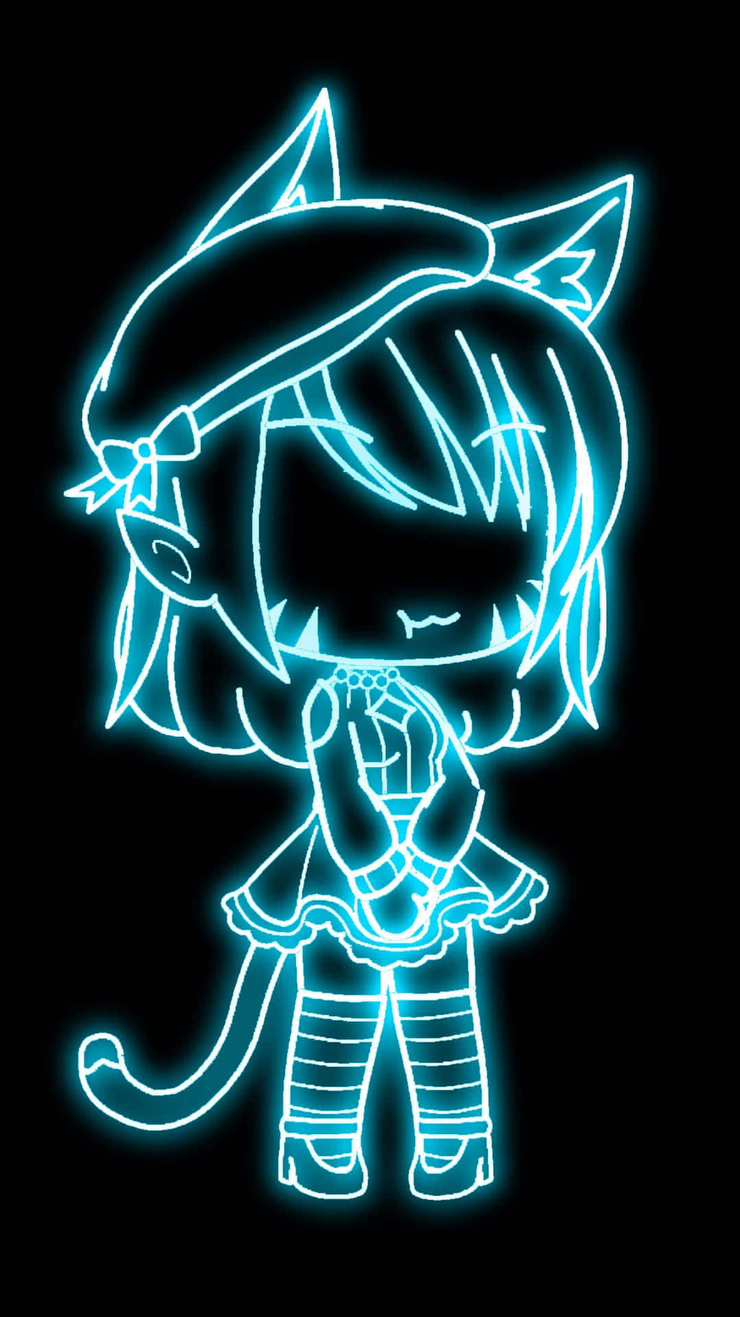 Gacha Life, neon outline, chibi anime girl, Full HD Phone Wallpaper