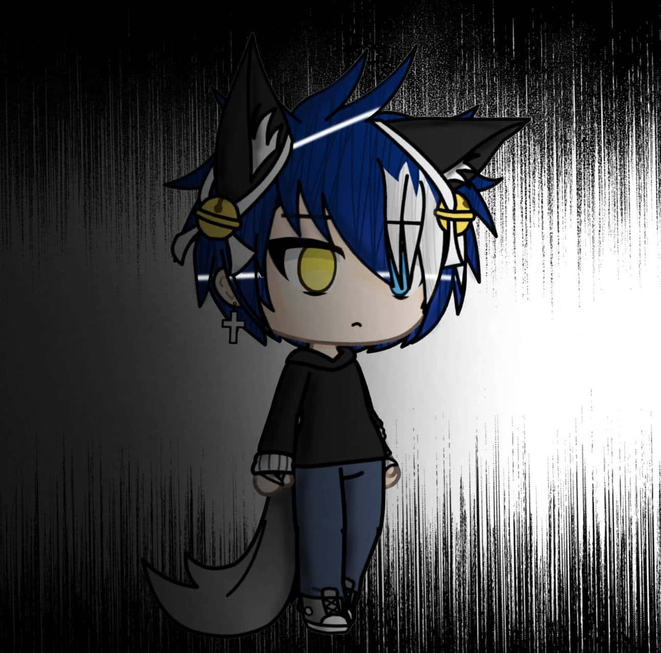 Gacha Life Character, chibi anime wolf, blue hair, HD Desktop Wallpaper