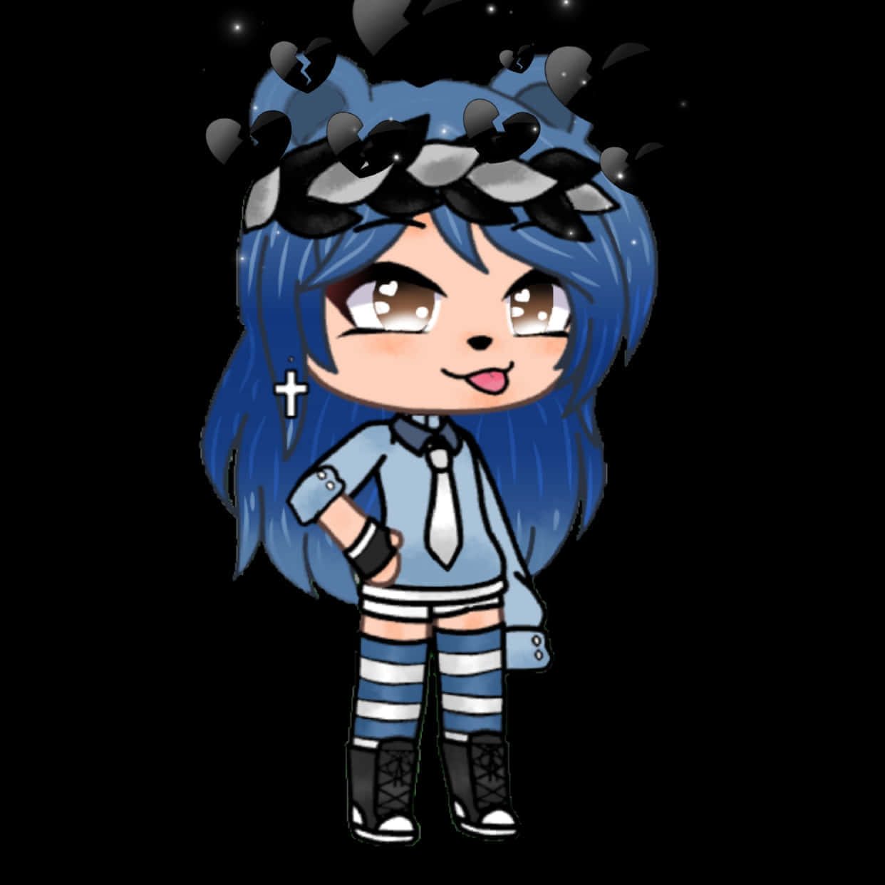 Gacha Life Character, blue hair, black leaf crown, SD Desktop Wallpaper