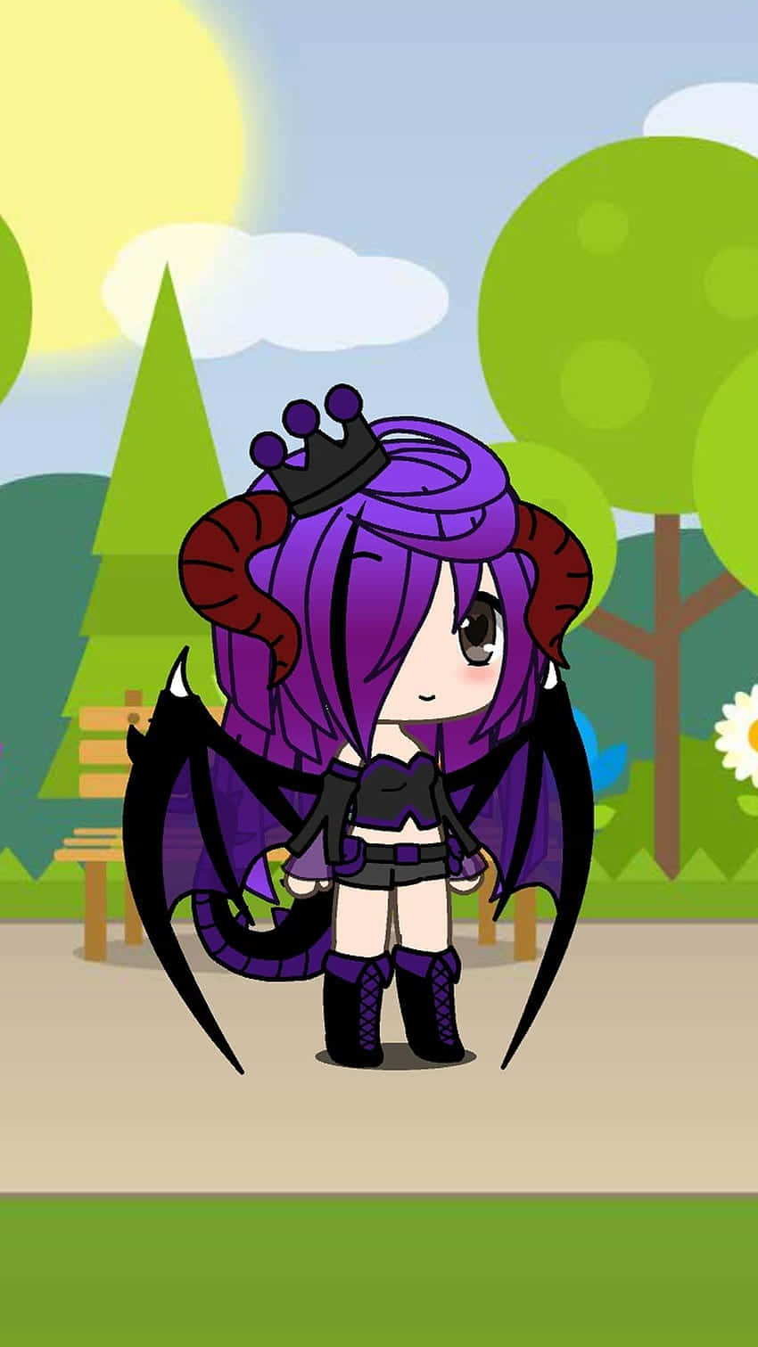 Gacha Life Character, chibi anime girl, purple hair horns, HD Phone Wallpaper