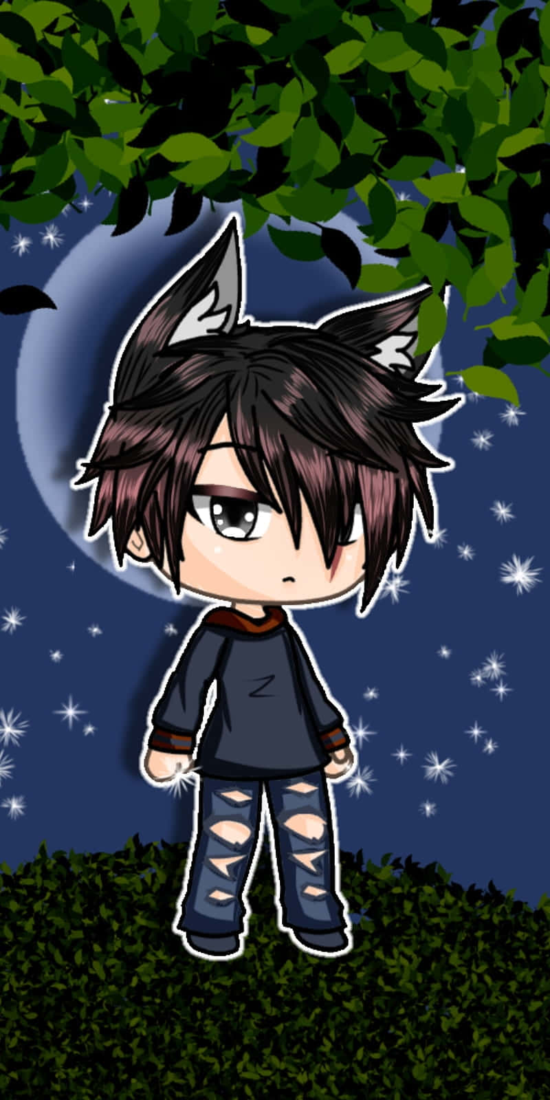 Gacha Life Character, night scene, full moon, HD Phone Wallpaper