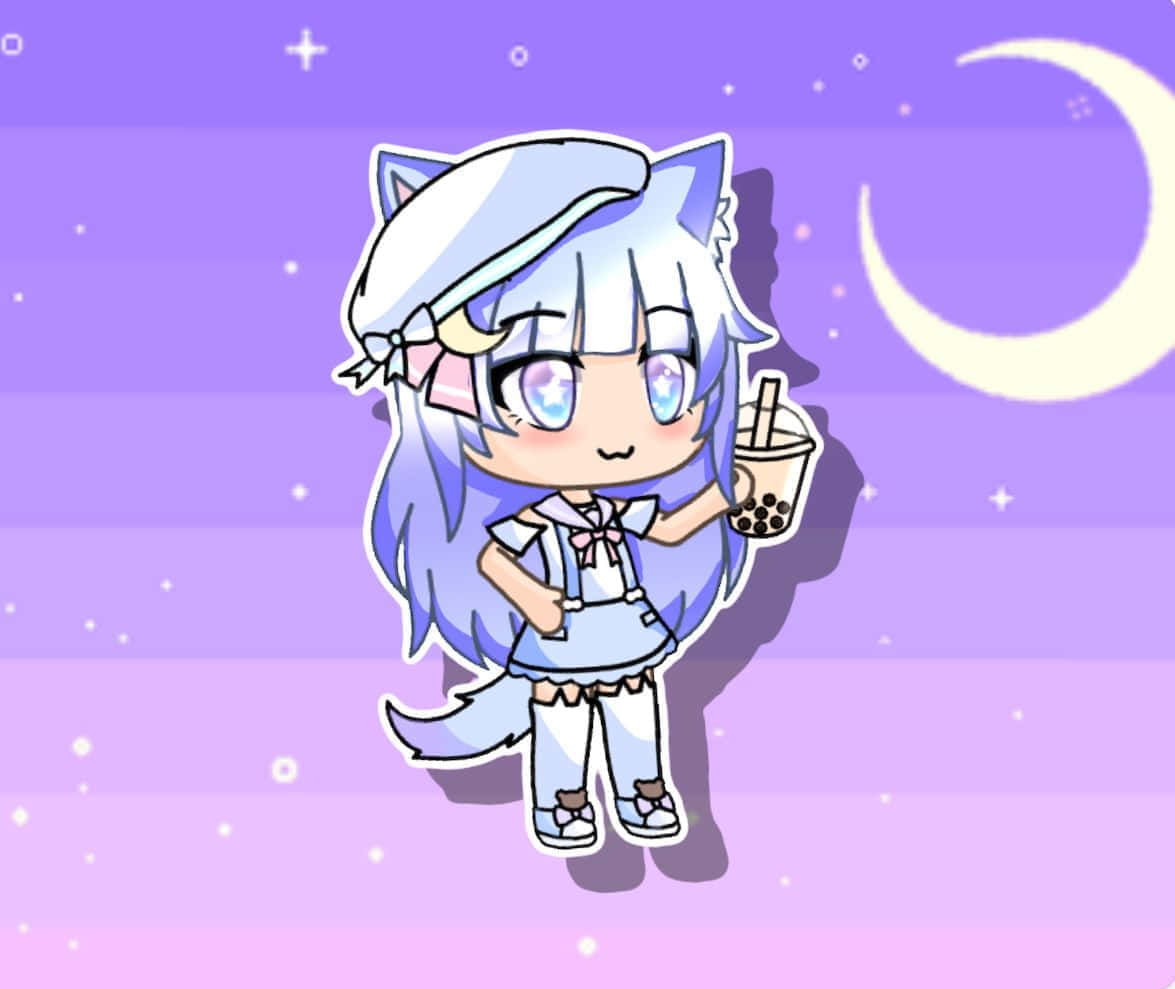 Gacha Life Character, boba tea, chibi anime girl, SD Desktop Wallpaper