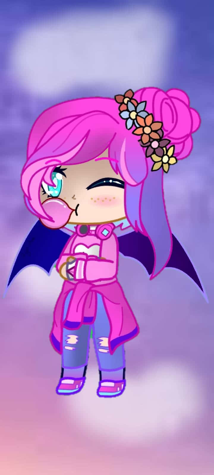 Gacha Life Character, pink hair, bat wings, HD Phone Wallpaper