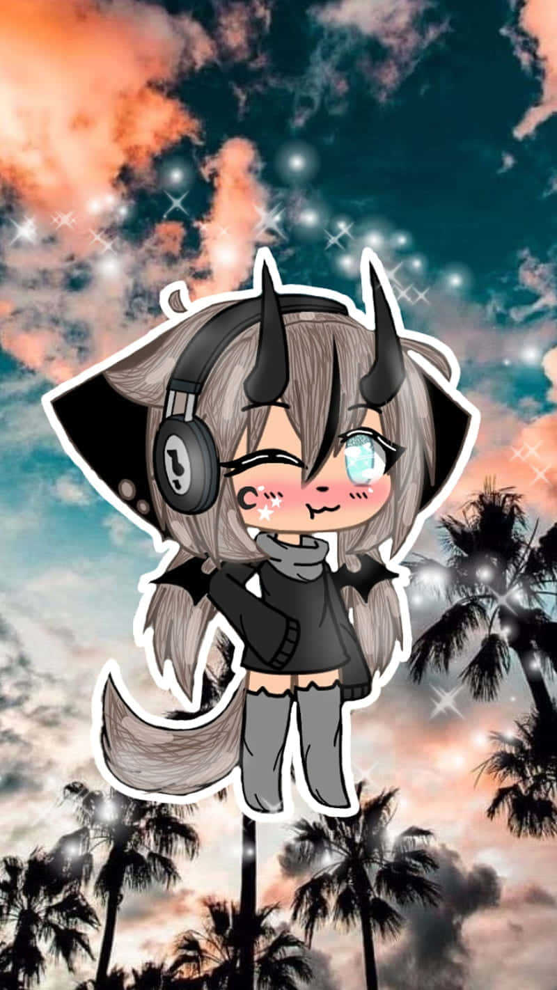 Gacha Life Character, headphones, chibi demon girl, HD Phone Wallpaper
