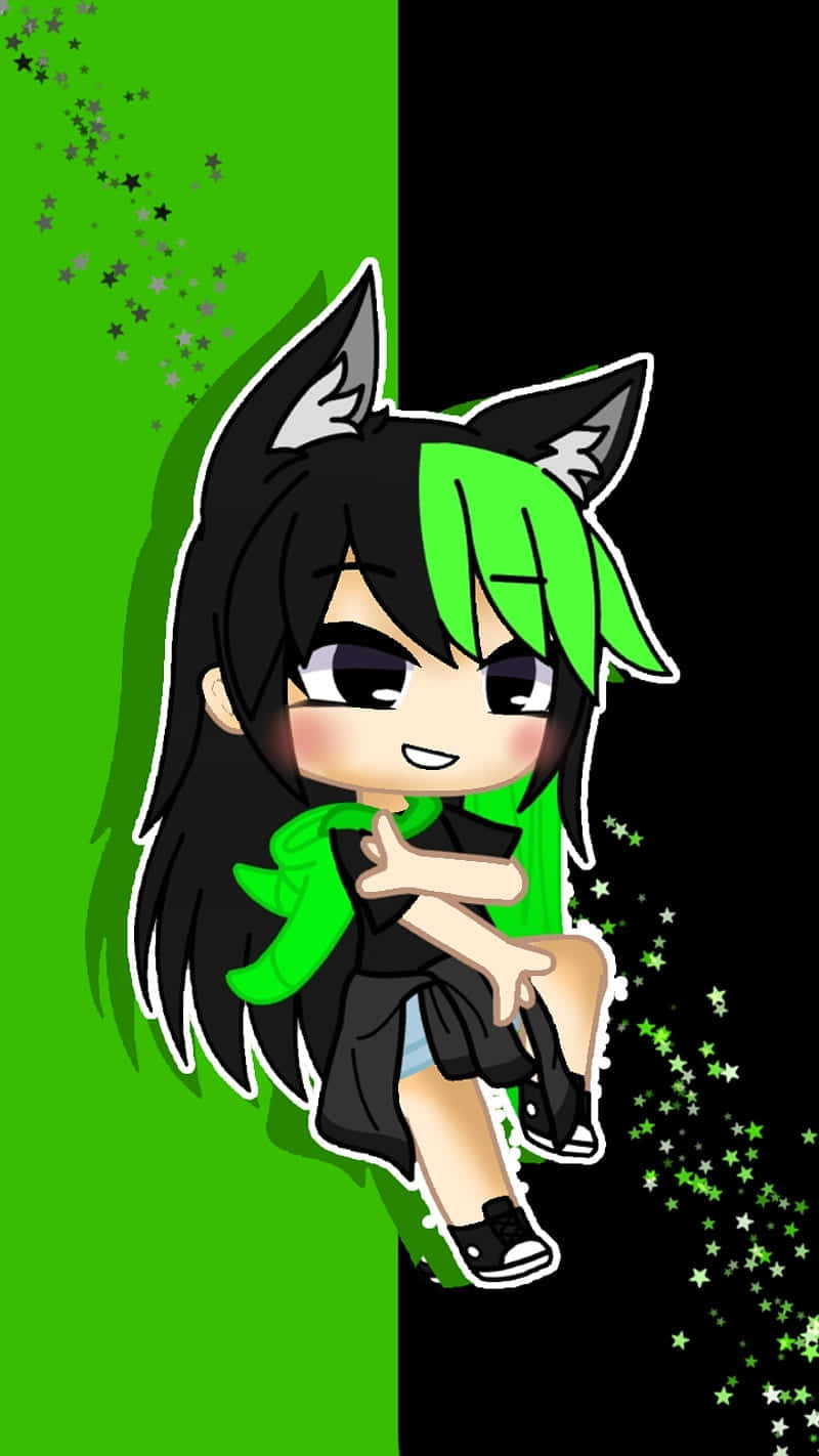 Gacha Life Character, green and black hair, wolf ears, HD Phone Wallpaper