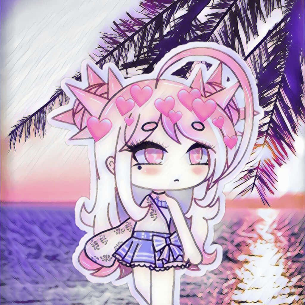 Gacha Life Character, beach, palm trees, SD Desktop Wallpaper
