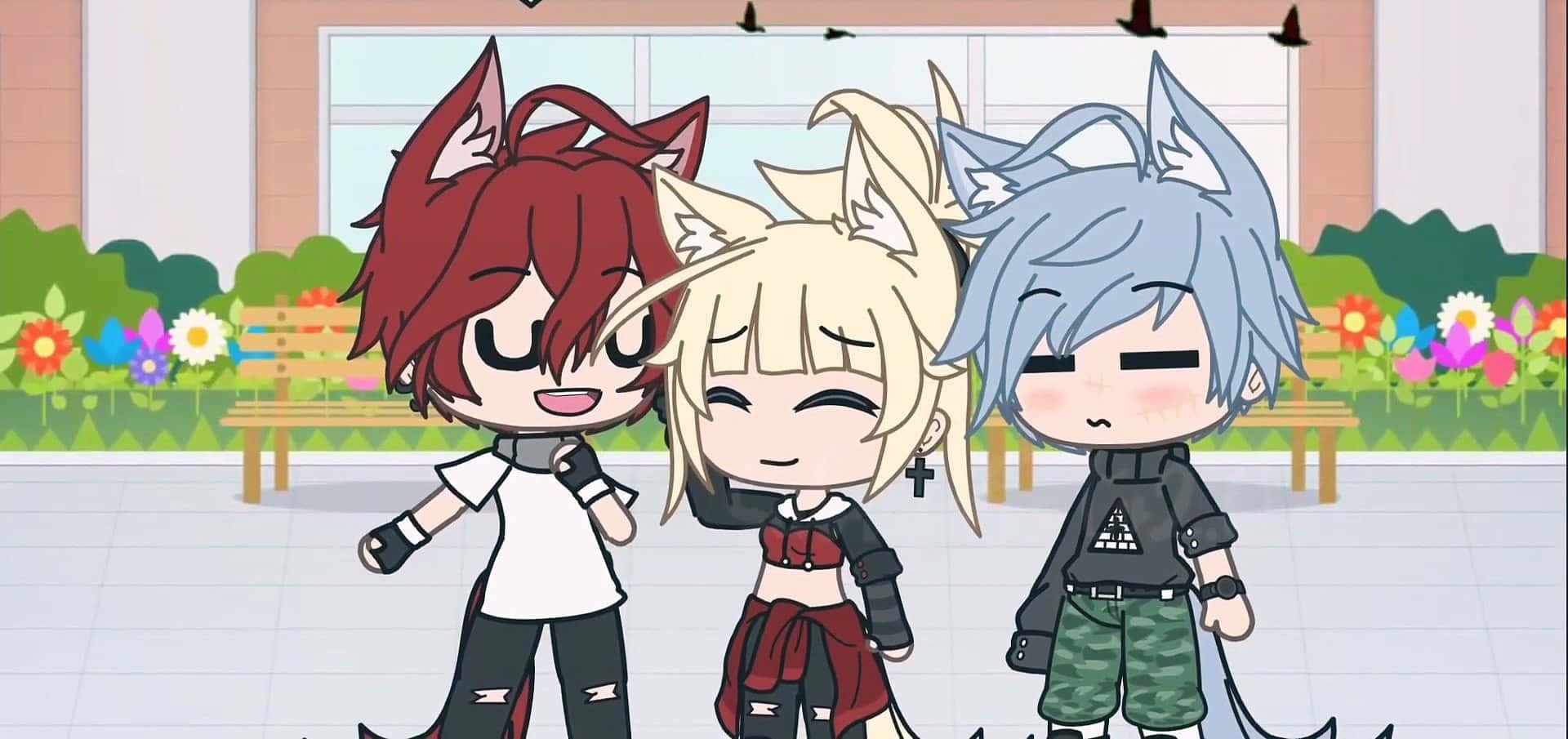 Gacha Life Tomboy, chibi anime characters, animal ears, Full HD Desktop Wallpaper
