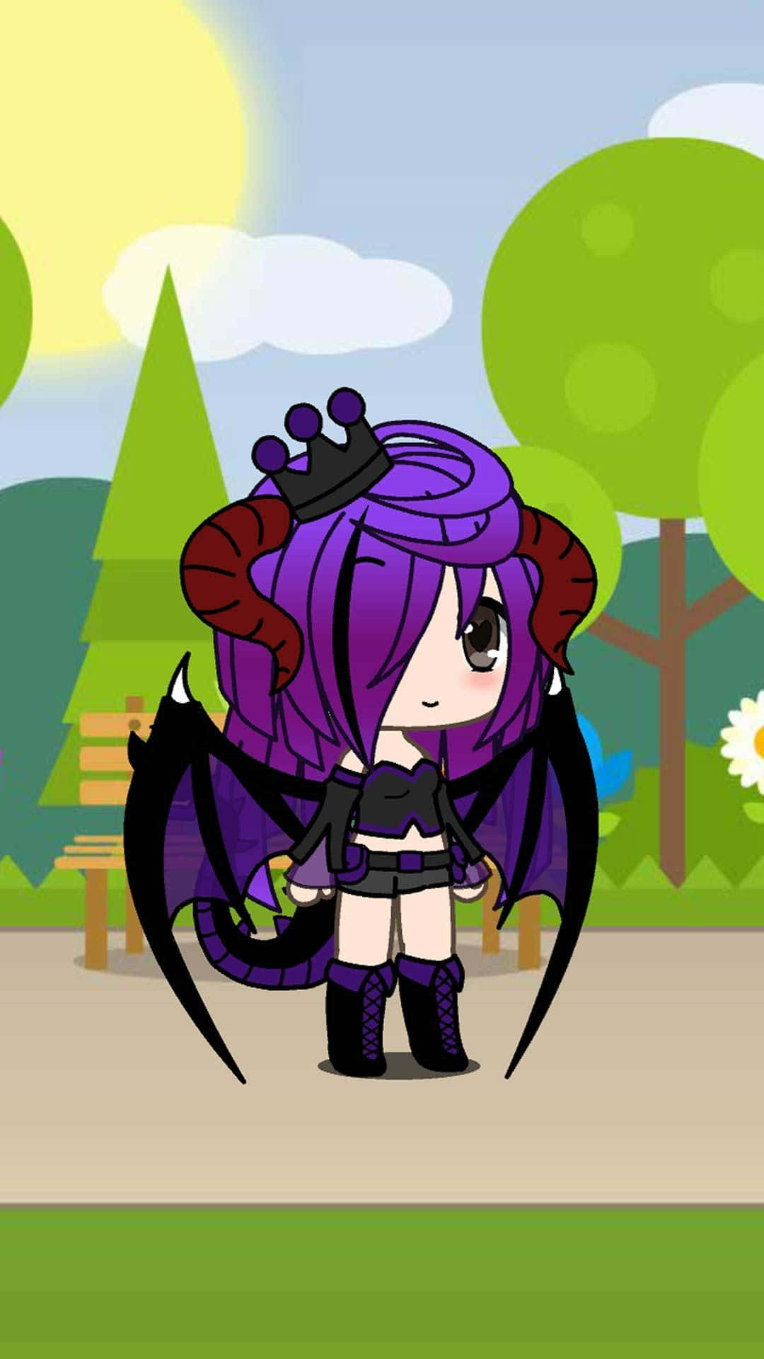 Gacha Life Tomboy, purple and black costume, chibi anime girl, Full HD Phone Wallpaper