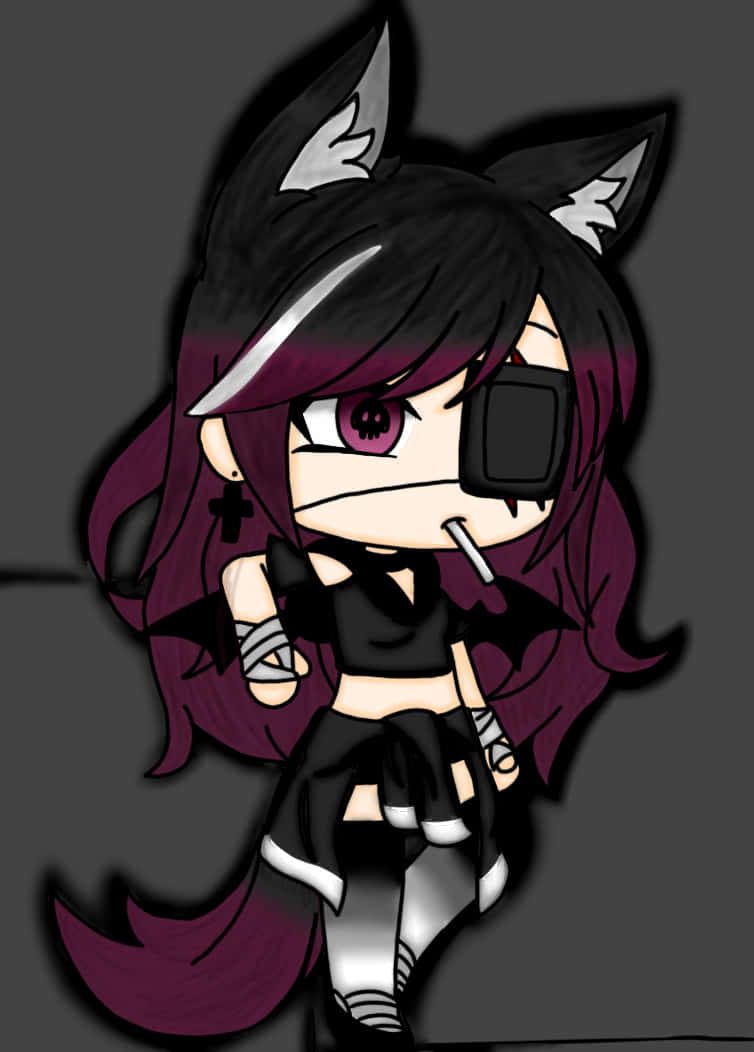 Gacha Life Tomboy, chibi anime girl, black and purple hair, SD Phone Wallpaper