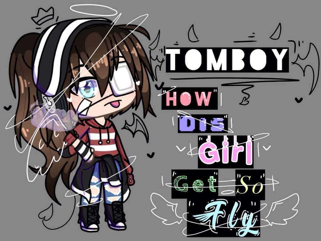 Gacha Life Tomboy, chibi anime girl, brown pigtails, SD Desktop Wallpaper