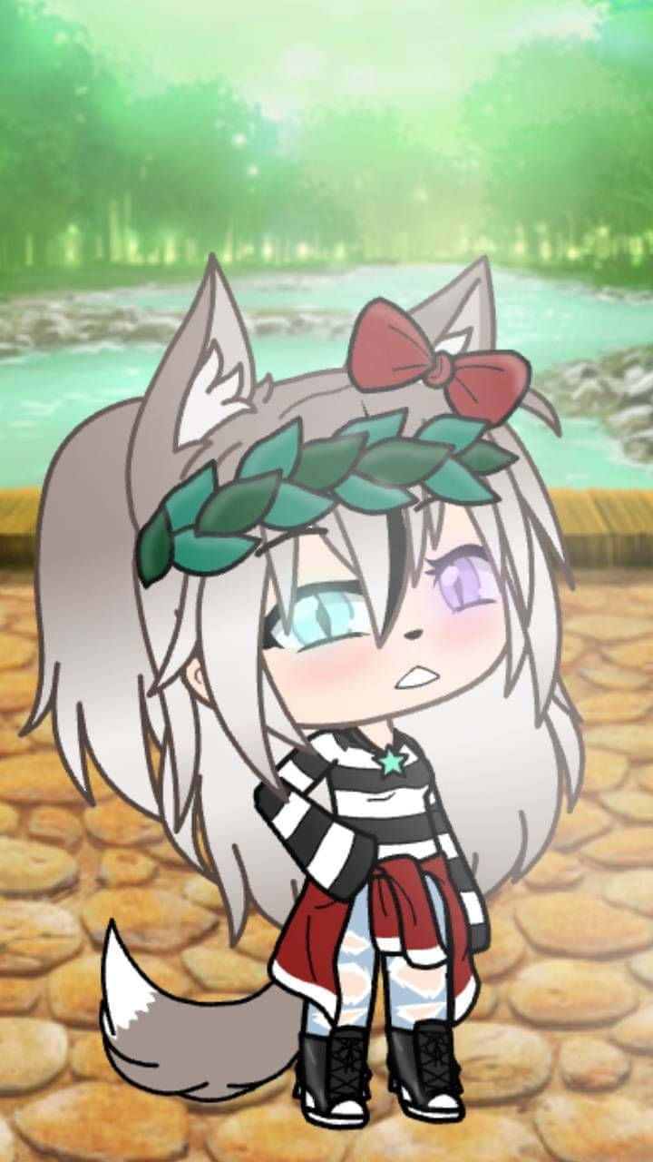 Gacha Life Tomboy, chibi wolf girl, gray hair, HD Phone Wallpaper