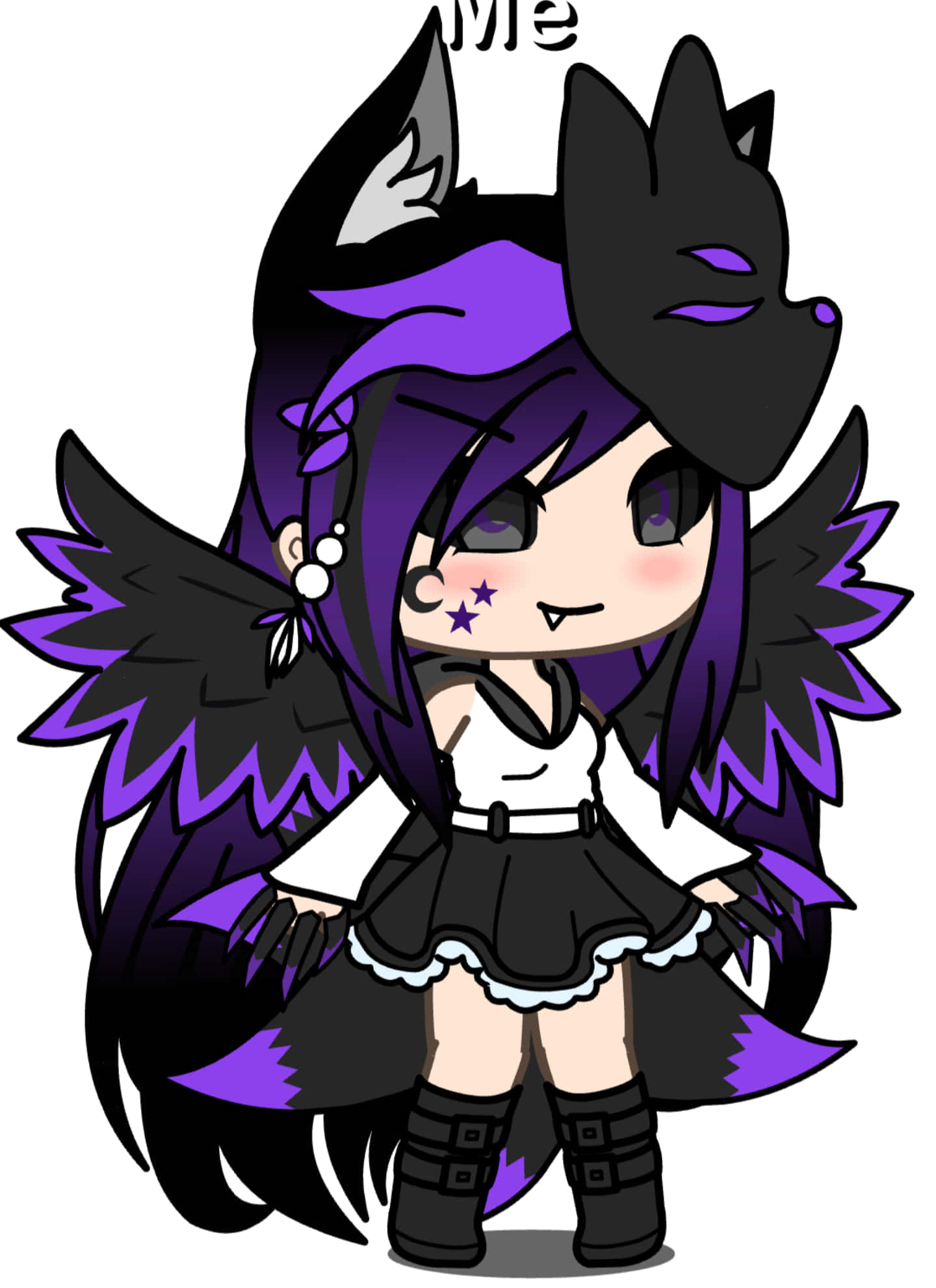 Gacha Life Tomboy, purple hair, black wolf ears, Full HD Phone Wallpaper