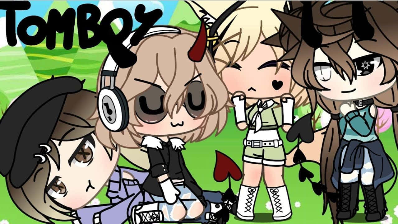 Gacha Life Tomboy, chibi anime characters, horns, HD Desktop Wallpaper