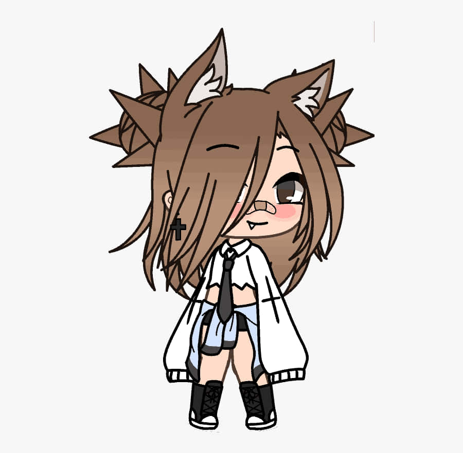 Gacha Life Tomboy, chibi anime girl, brown spiky hair, SD Desktop Wallpaper