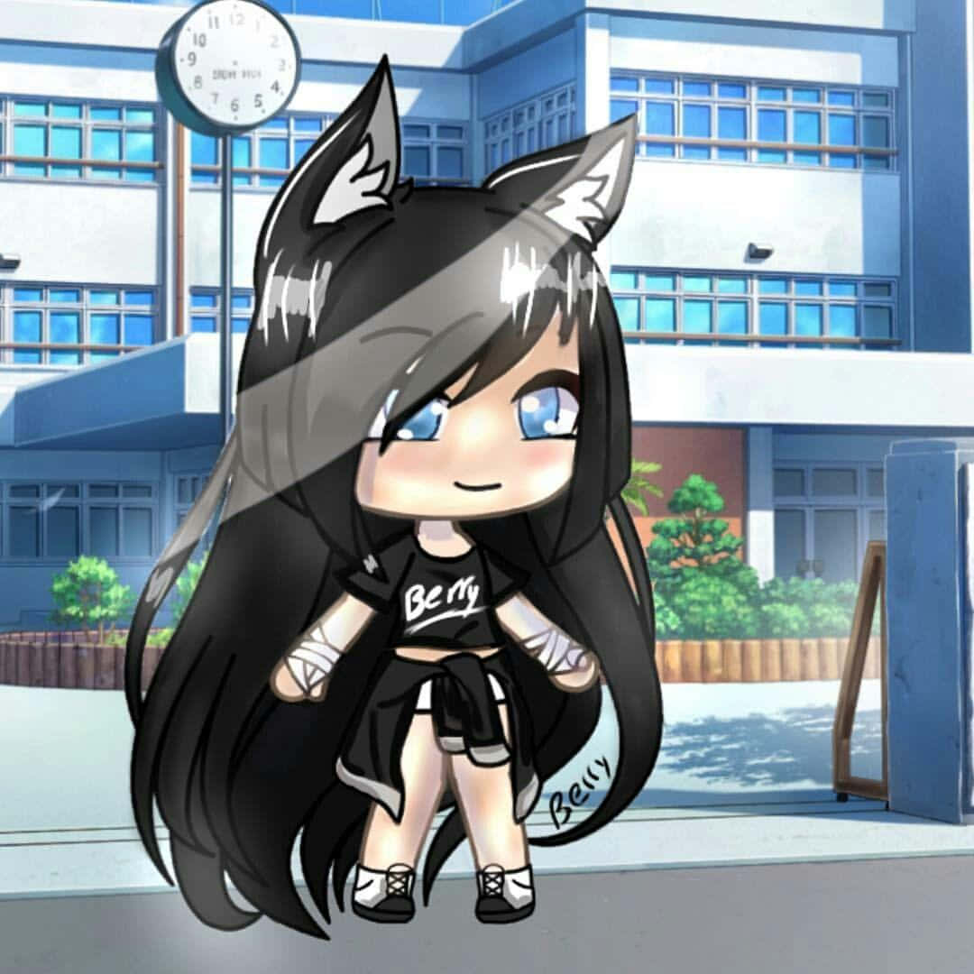 Gacha Life Tomboy, chibi anime girl, black hair, SD Desktop Wallpaper